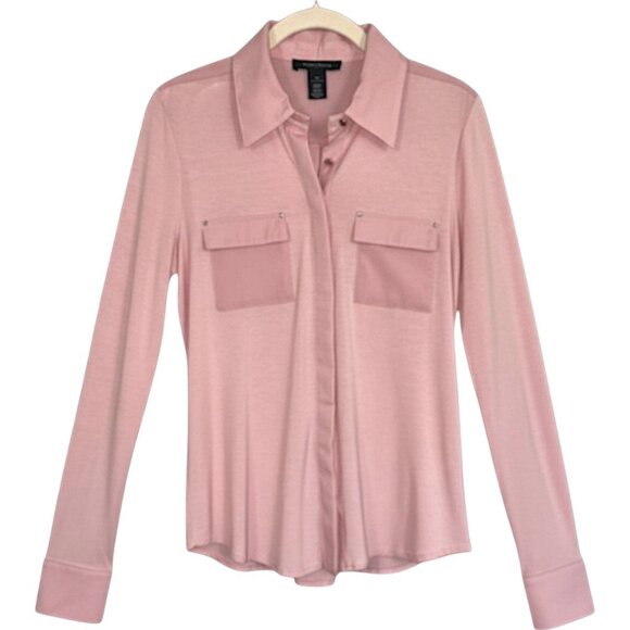 White House Black Market Blush Pink Button Up Shirt Soft Stretch Work Blouse XS - Picture 3 of 8